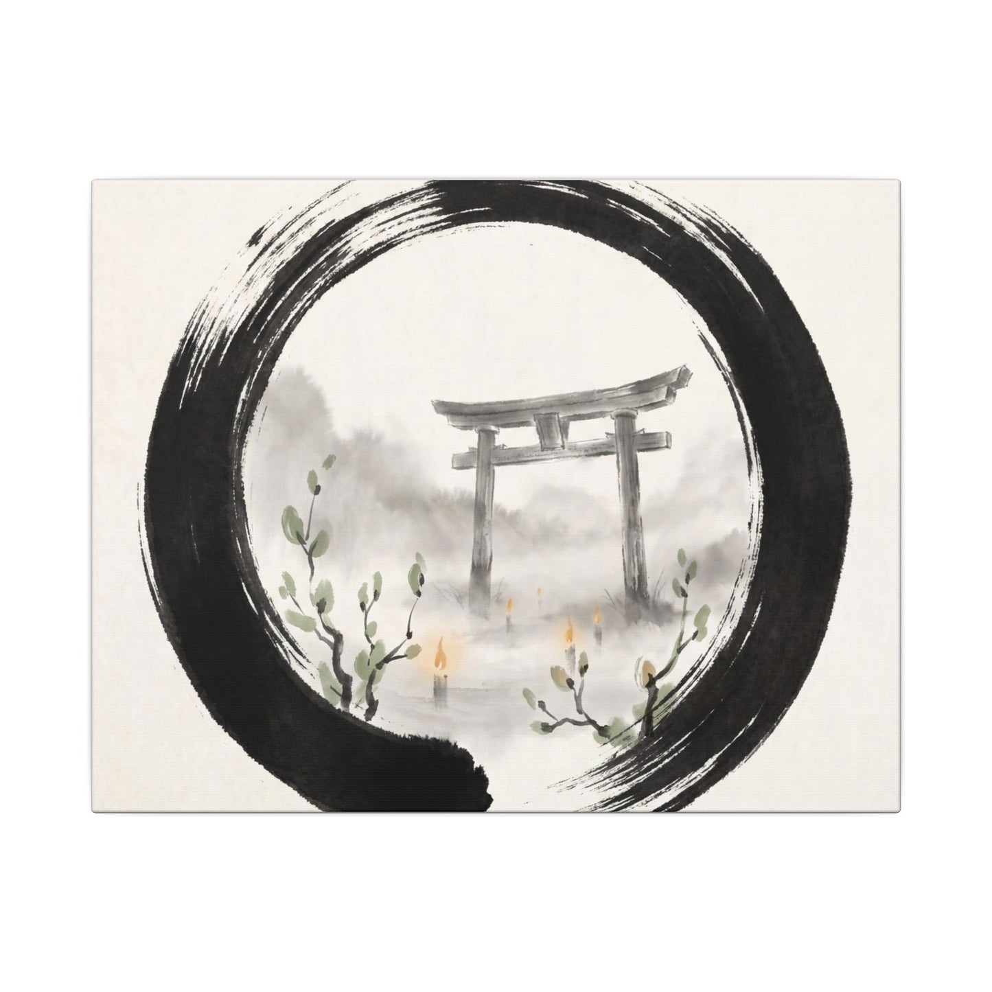 Spring Torii Gate Enso Canvas Art | Tranquil Decor Art Print
