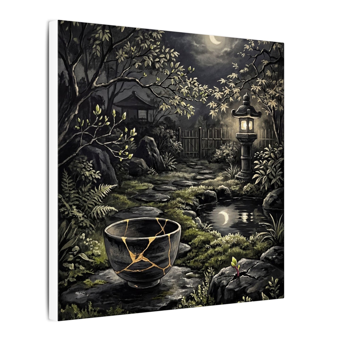 Kintsugi Moonlit Garden in Dappled | Gold Repair Canvas Art