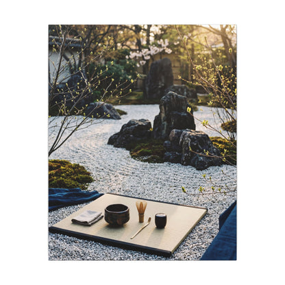 Zen Tea Ceremony in Golden Hour | Karesansui Canvas Art