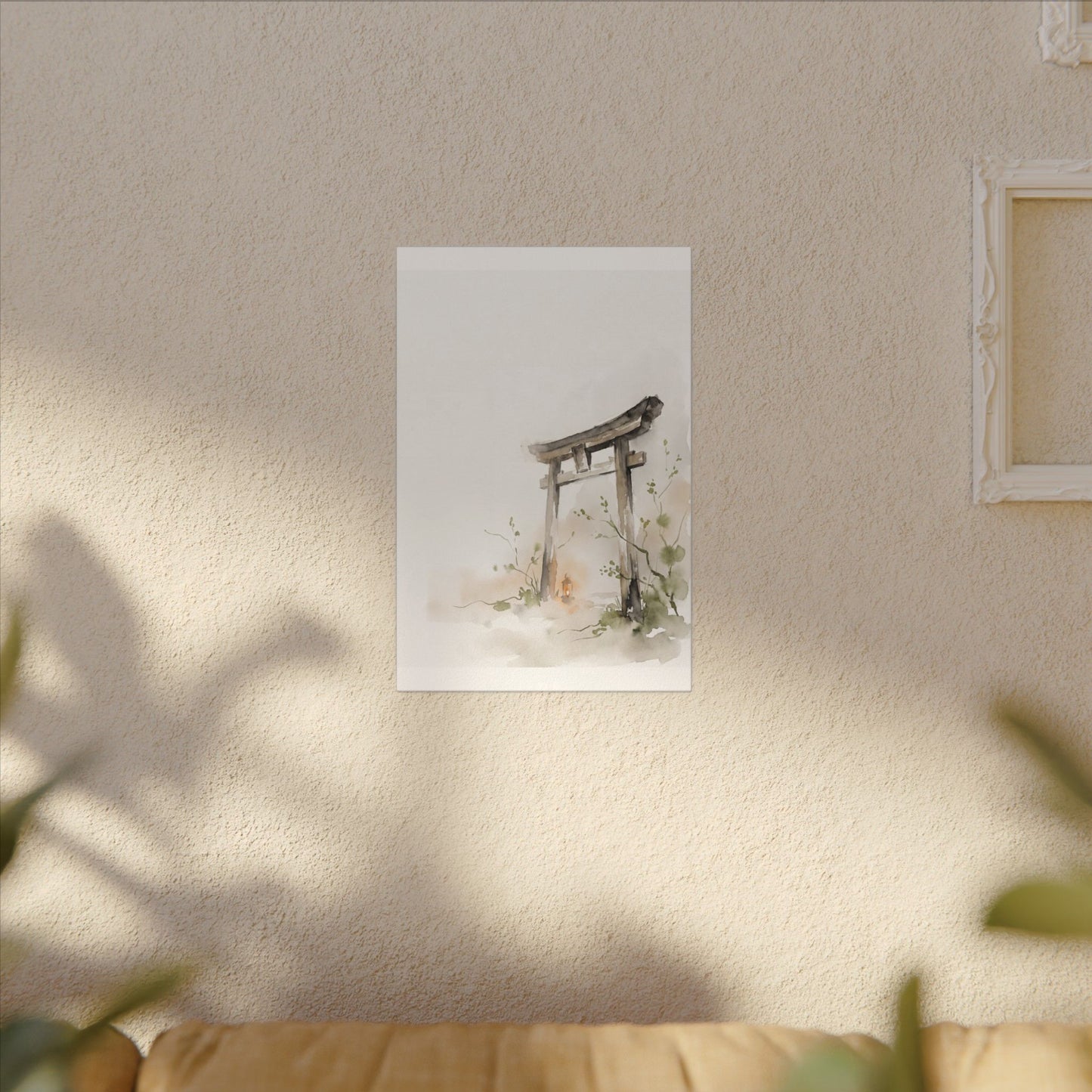Fukinsei Torii Gate Canvas Art - Japandi Watercolor
