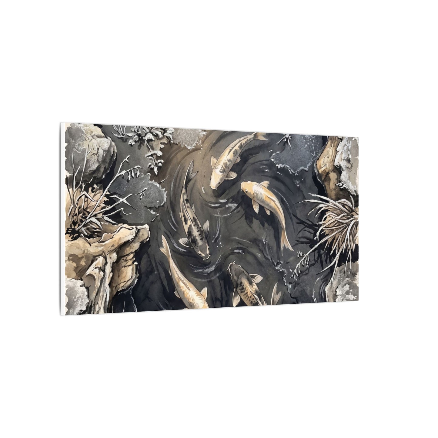 Koi Pond Canvas Art | Winter Japandi Japanese Pattern Art