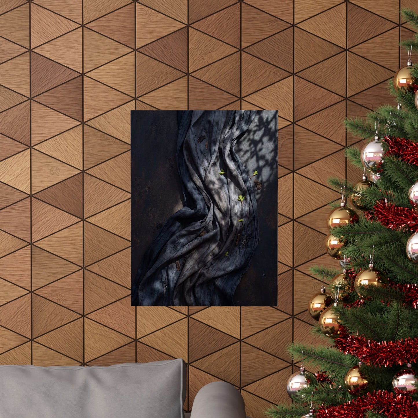 Dark Japandi Silk Drape in Dappled | Dark Texture Wall Art Print