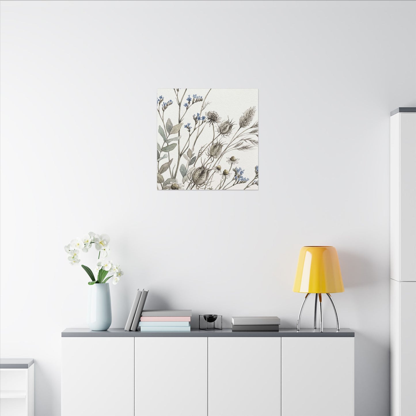 Dried Flowers Canvas Art | Summer Japandi Watercolor Art