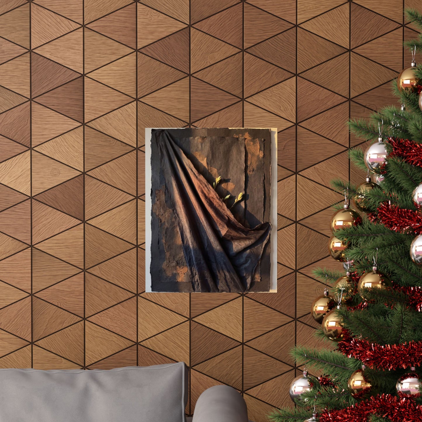 Dark Japandi Silk Drape in Golden Hour | Dark Texture Wall Art Print