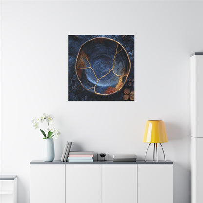 Kintsugi Ceramic Bowl in Moonlight | Crackle Gold Canvas Art