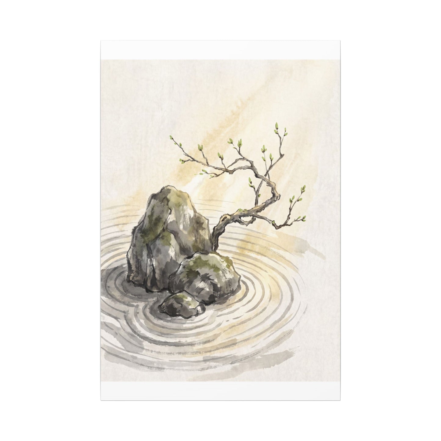 Serene Rock Garden Canvas Art - Sumi E Zen
