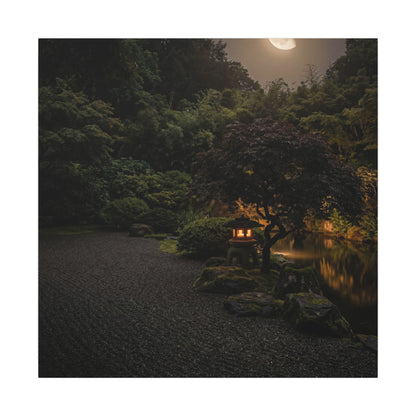 Dark Japandi Moonlit Garden in Golden Hour | Moody Minimal Canvas Art