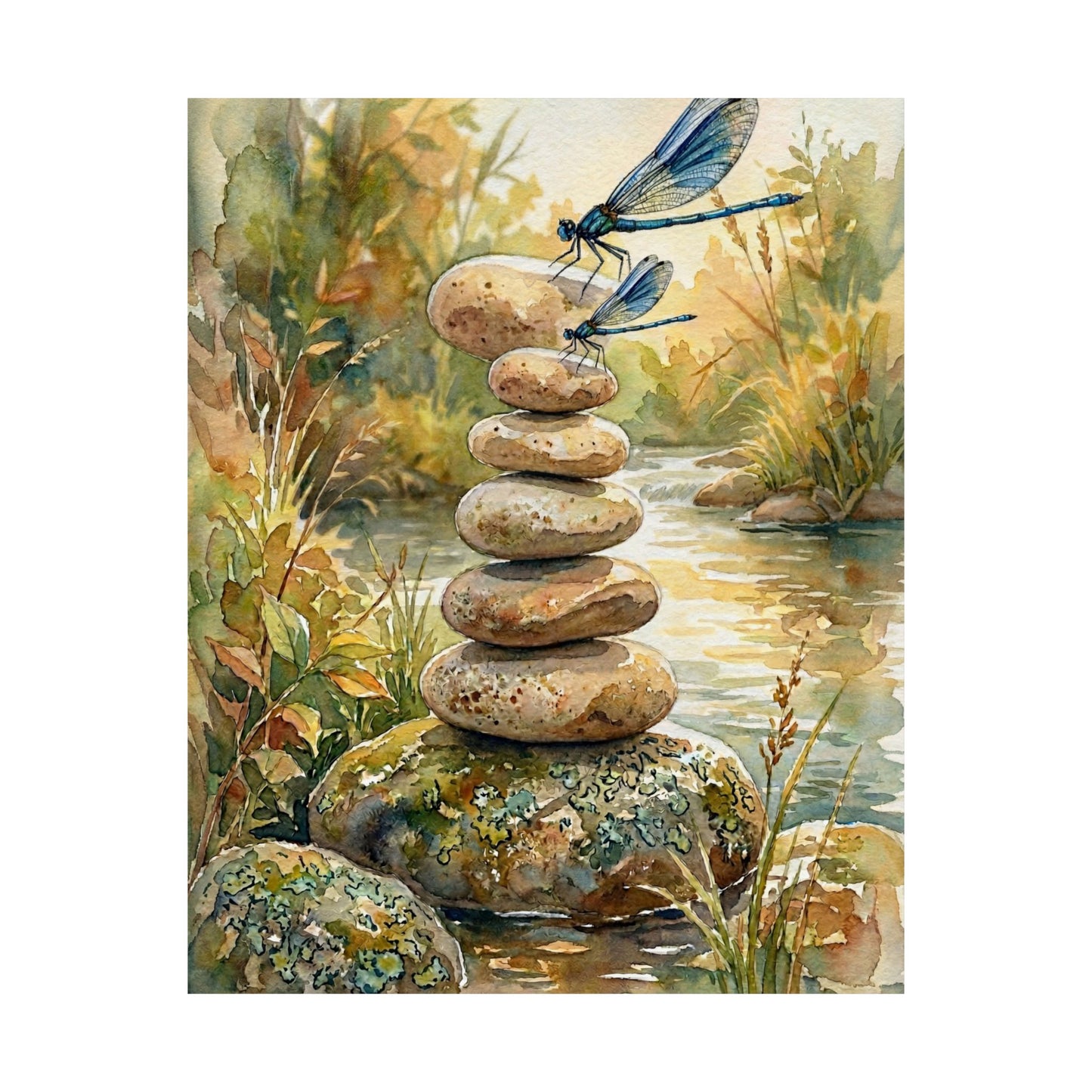 River Stones Summer Wall Art Print | Japandi Cozy Design