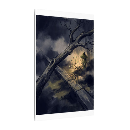 Dark Japandi Moonlit Garden in Golden Hour | Charcoal Ink Canvas Art