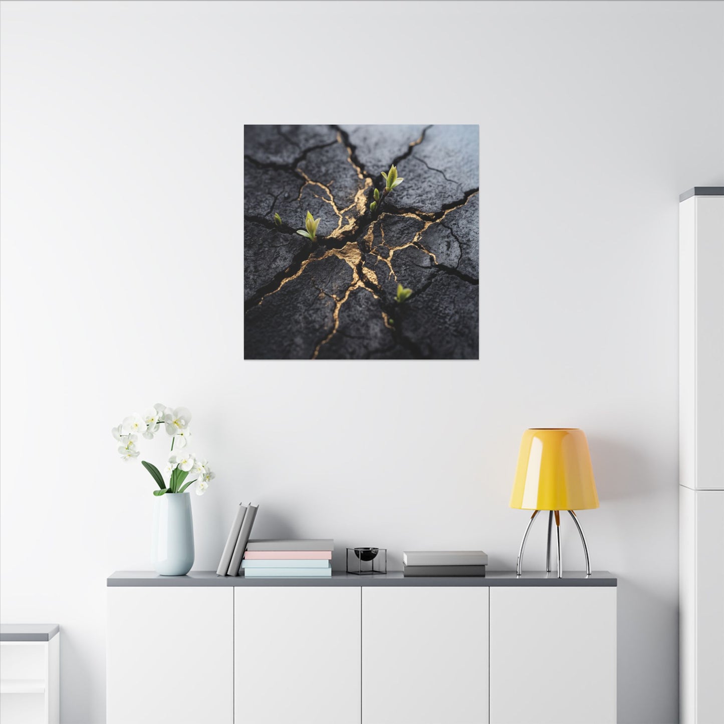 Ma Cracked Earth Canvas Art - Dark Japandi Charcoal Ink