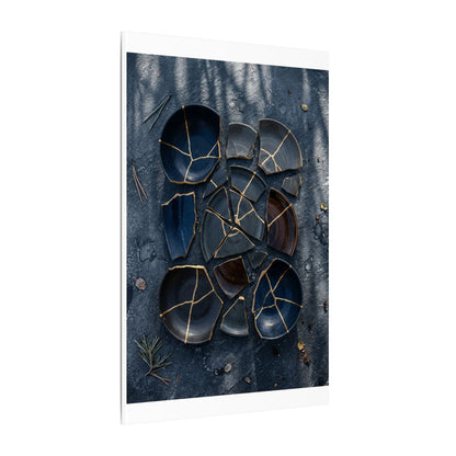 Dark Japandi Broken Pottery in Dappled | Shadow Zen Canvas Art