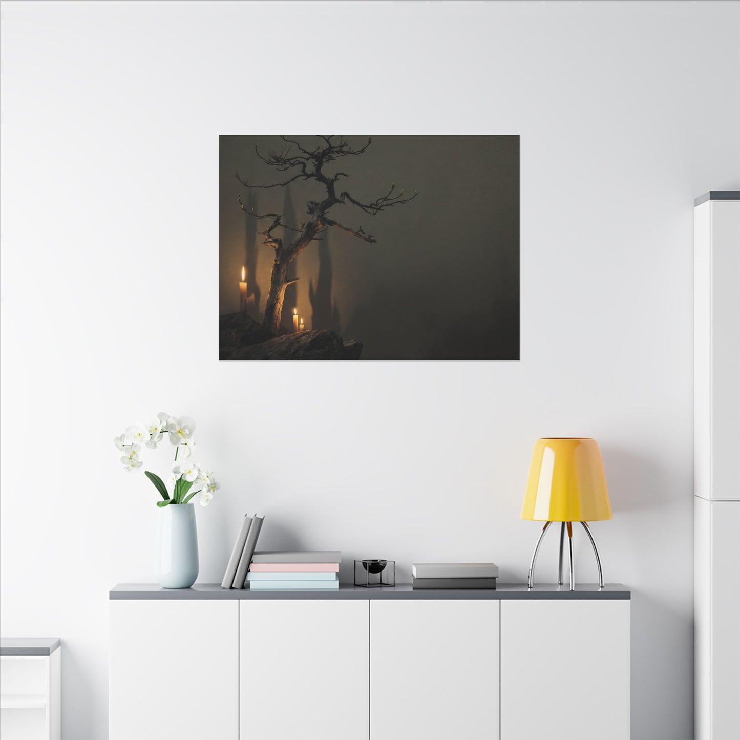 Ma Pine Tree Canvas Art - Dark Japandi Shadow Zen