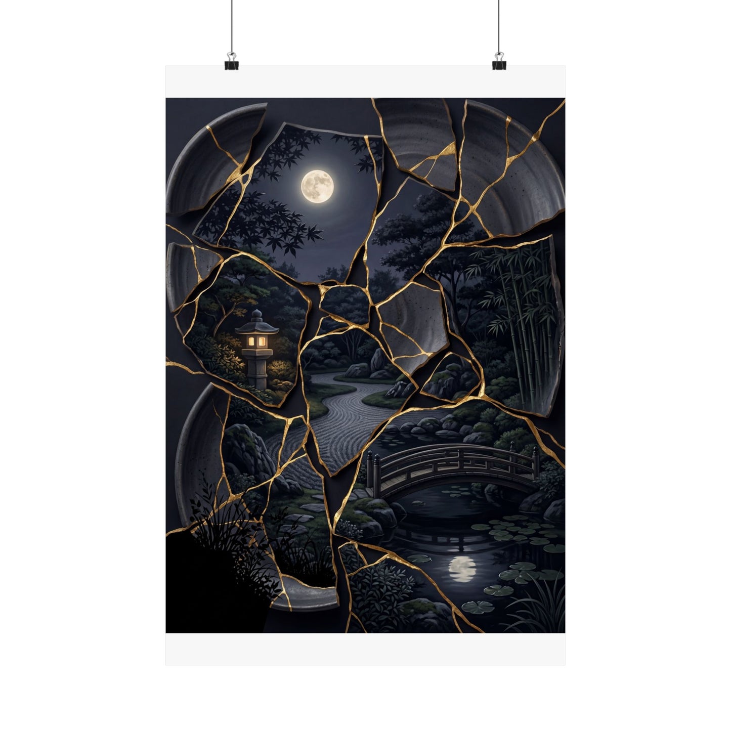 Summer Moonlit Garden Gold Repair Wall Art Print | Philosophical Decor
