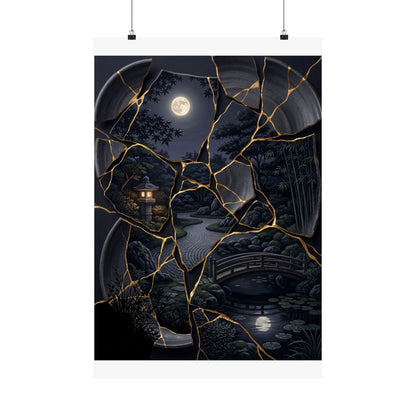 Summer Moonlit Garden Gold Repair Wall Art Print | Philosophical Decor