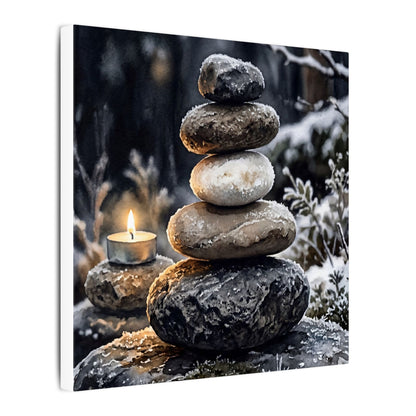 River Stones Canvas Art | Winter Japandi Watercolor Art