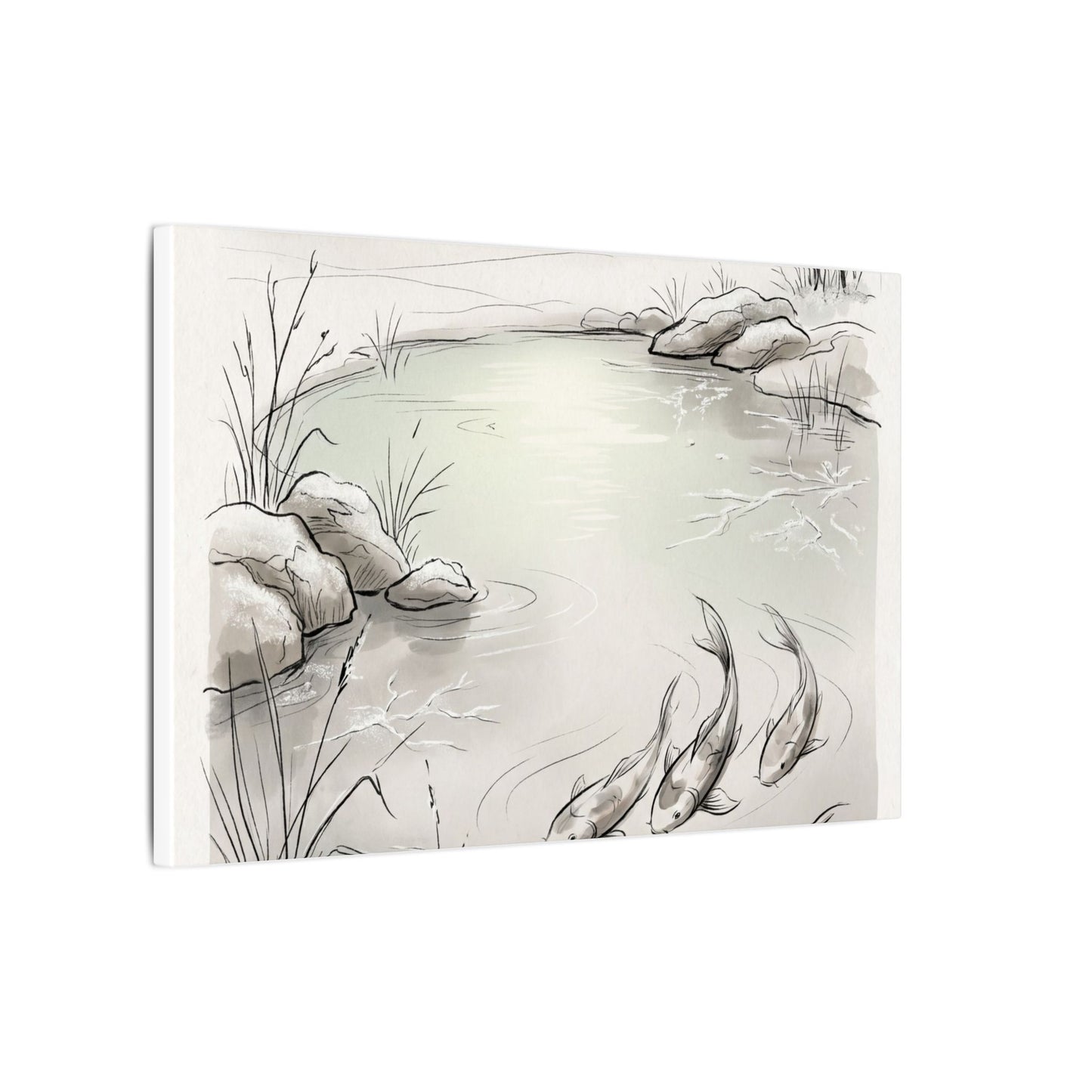 Koi Pond Minimal Line Canvas Art | Cozy Japandi Art