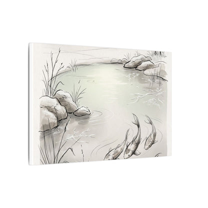 Koi Pond Minimal Line Canvas Art | Cozy Japandi Art