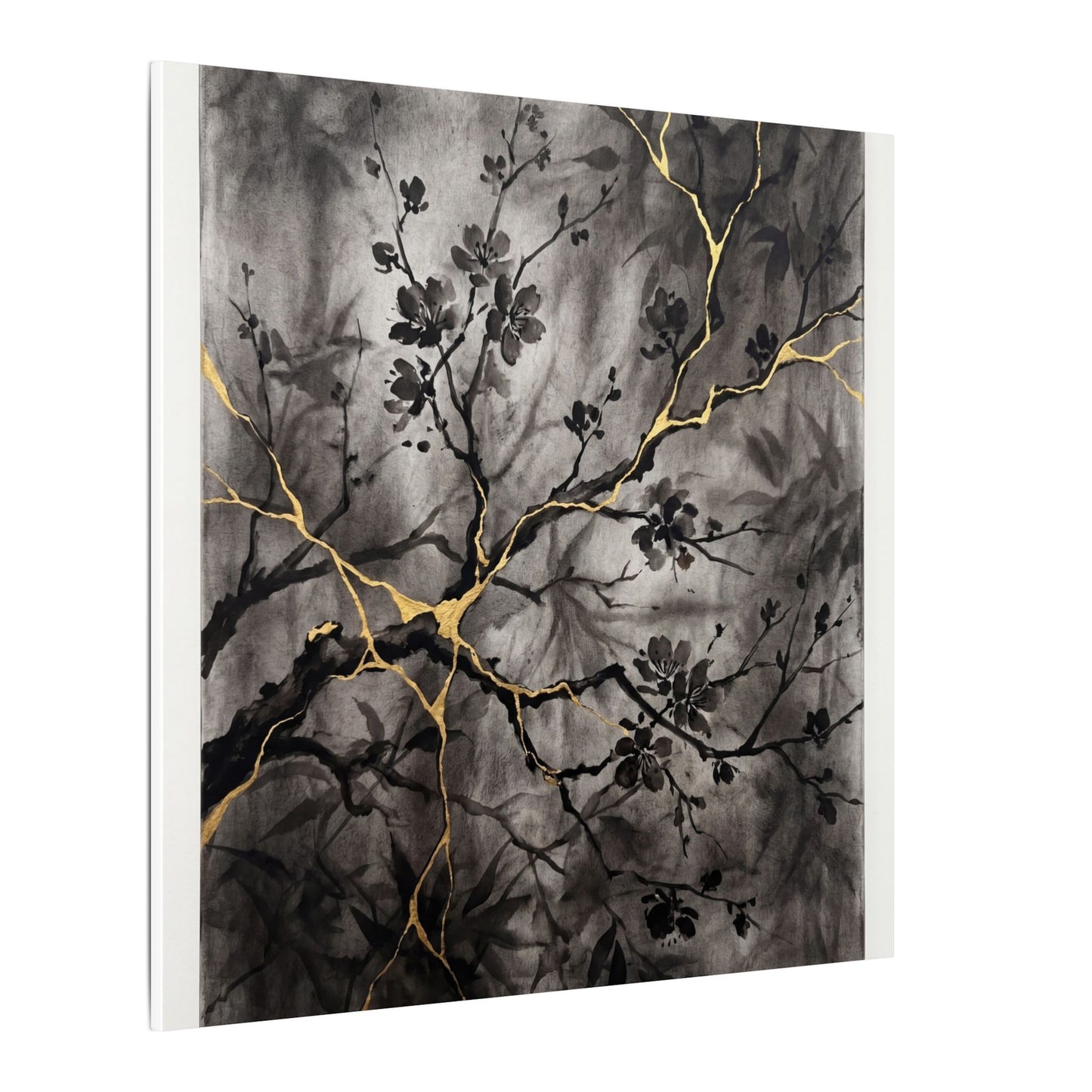 Kanso Cherry Blossom Canvas Art - Kintsugi Crackle Gold