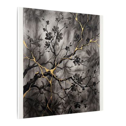 Kanso Cherry Blossom Canvas Art - Kintsugi Crackle Gold