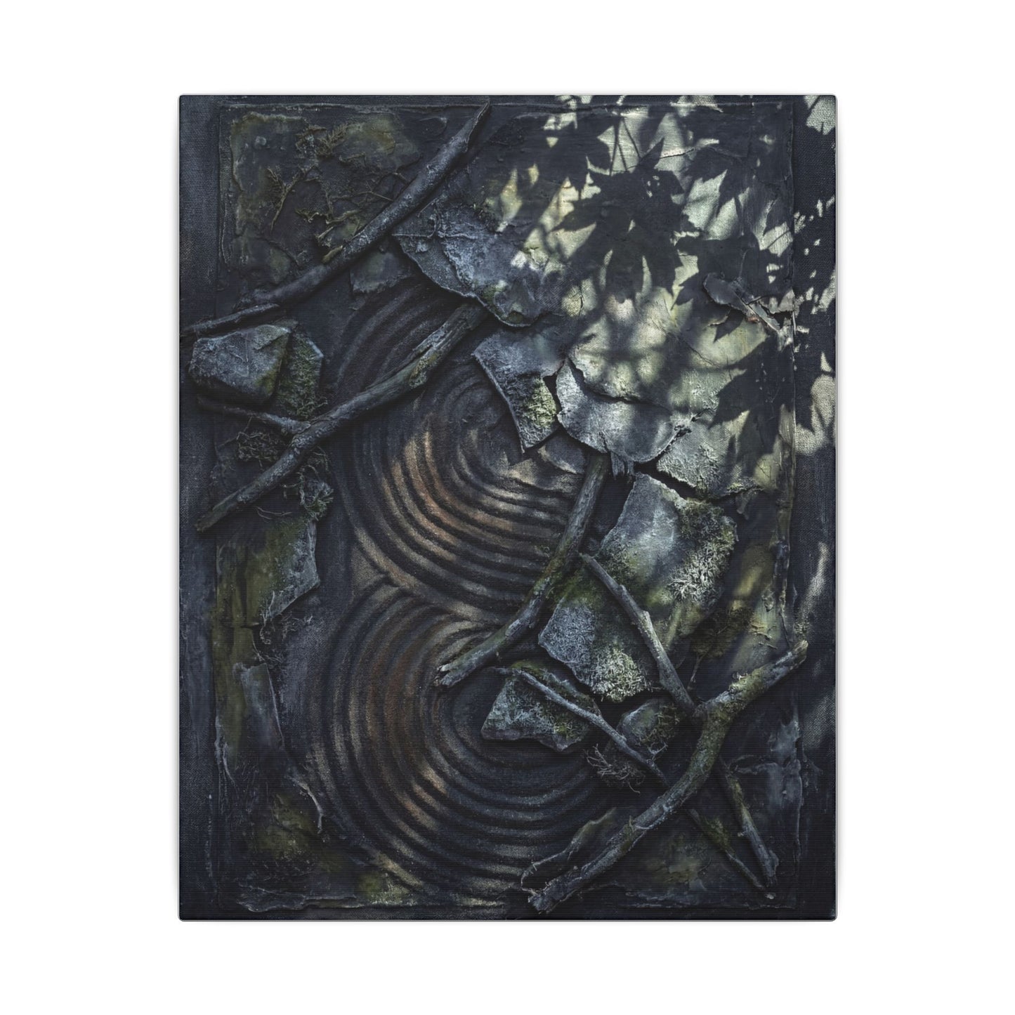 Rock Garden Canvas Art | Winter Dark Japandi Dark Texture Art