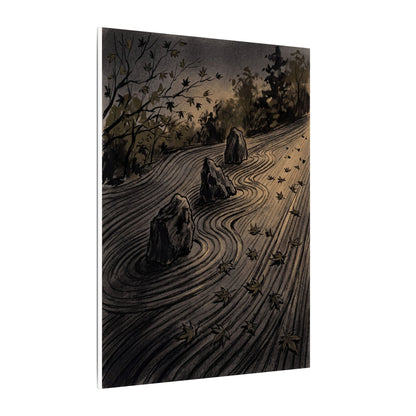 Rock Garden Canvas Art | Autumn Dark Japandi Charcoal Ink Art