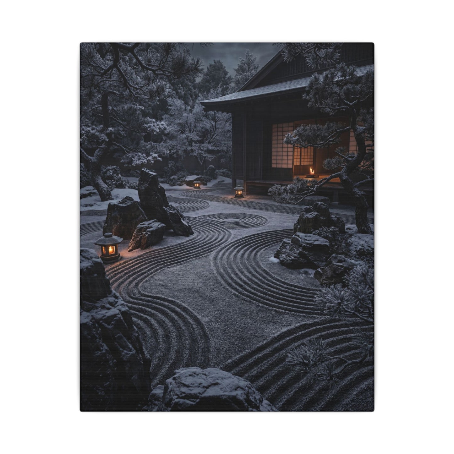 Candlelight Rock Garden Canvas Art - Dark Japandi Fukinsei