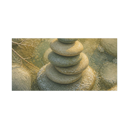 River Stones Watercolor Canvas Art | Elegant Japandi Art