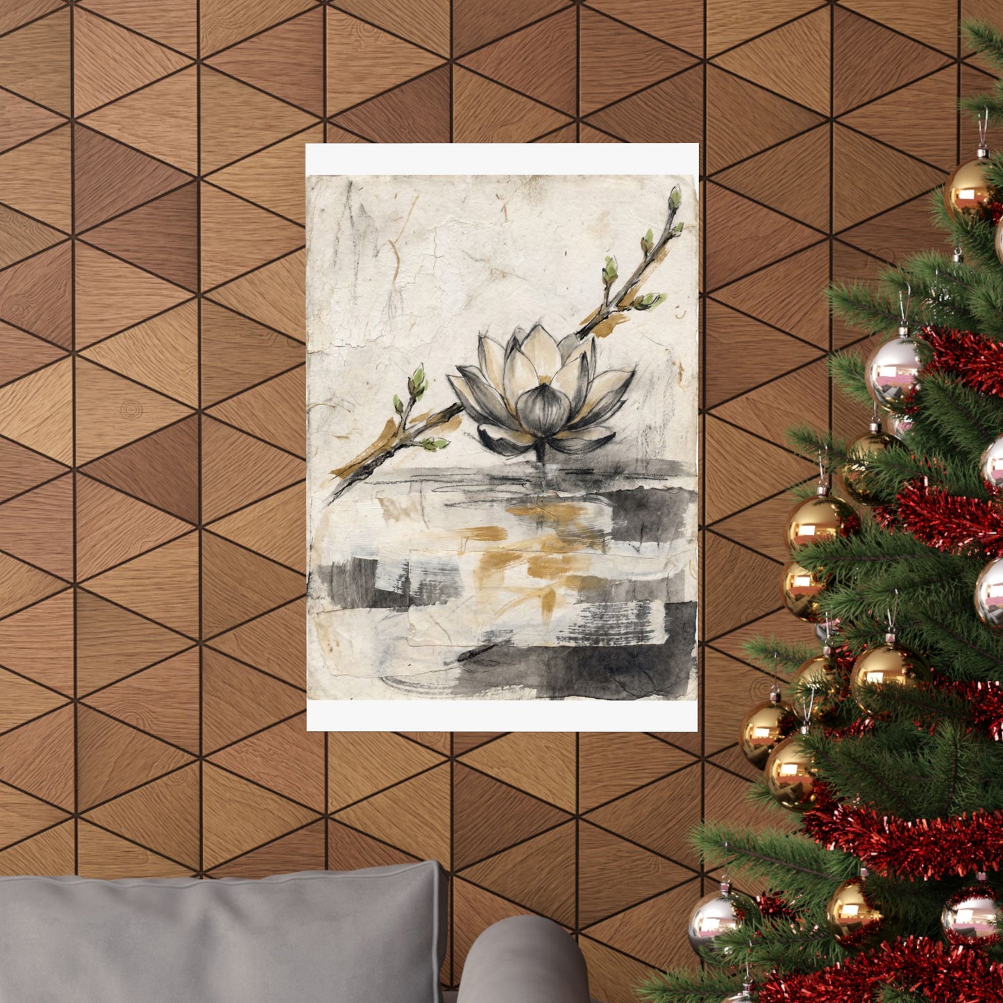 Seijaku Lotus Flower Wall Art Print - Japandi Texture