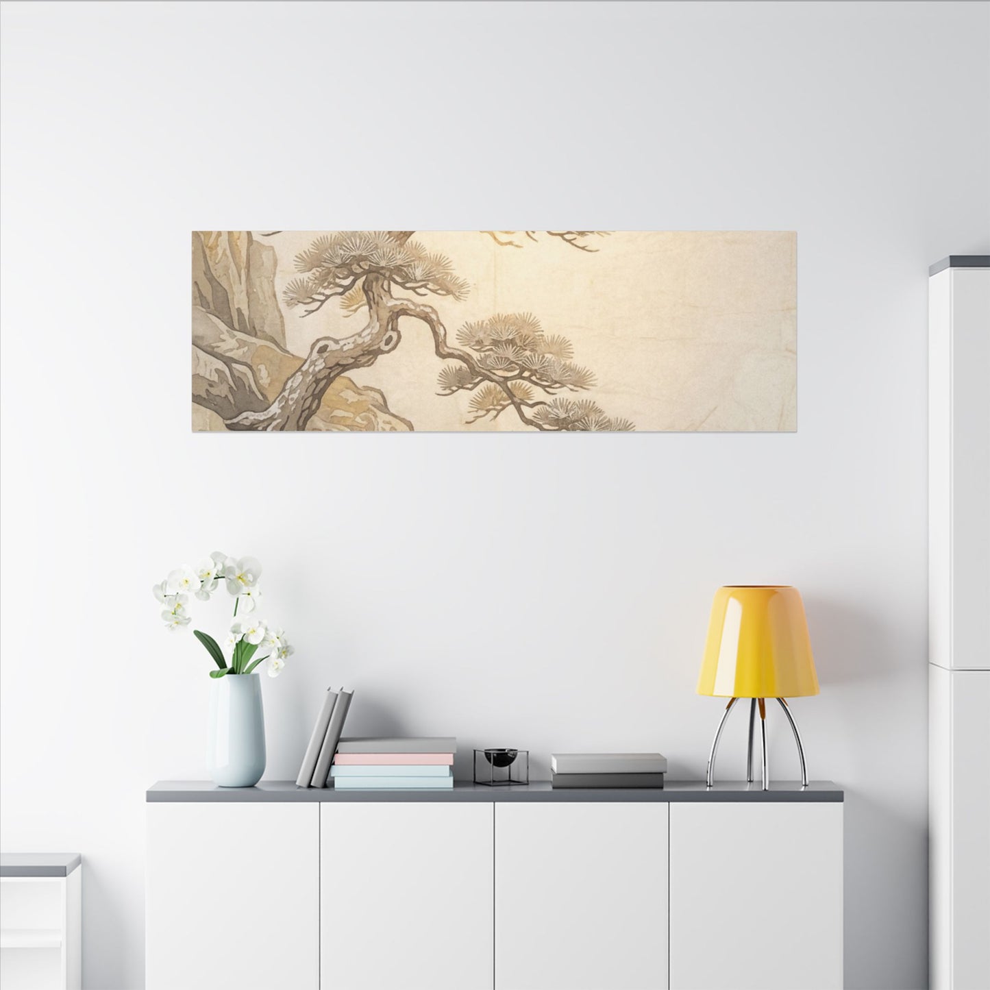 Winter Pine Tree Japanese Pattern Canvas Art | Elegant Decor