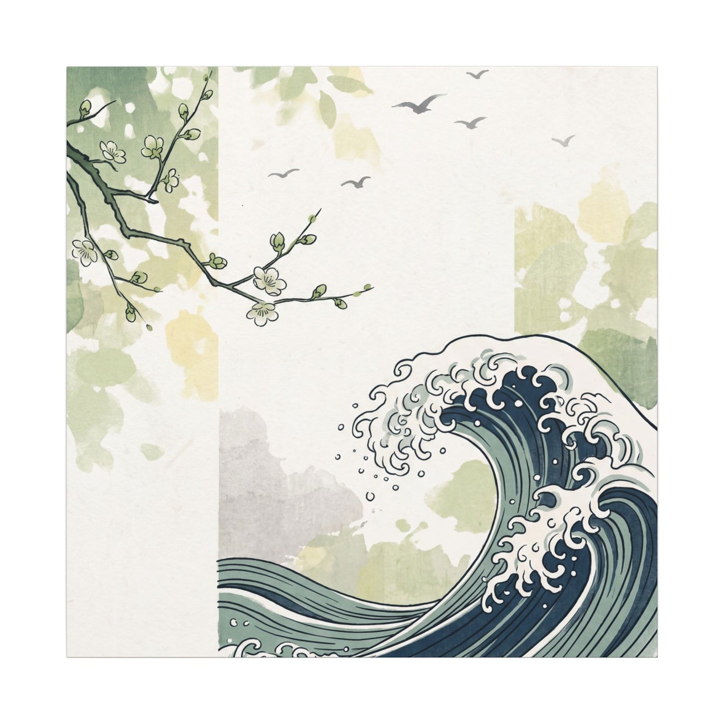 Spring Ocean Wave Ukiyo E Inspired Canvas Art | Serene Decor