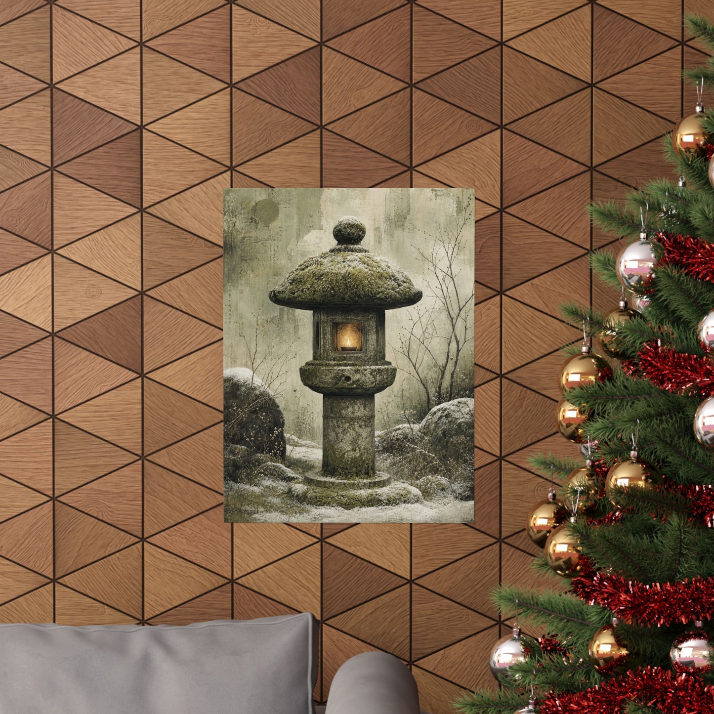 Cozy Stone Lantern Wall Art Print - Texture Japandi