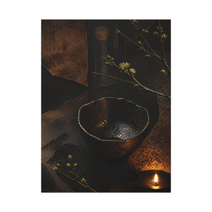 Atmospheric Ceramic Bowl Canvas Art - Shadow Zen Dark Japandi