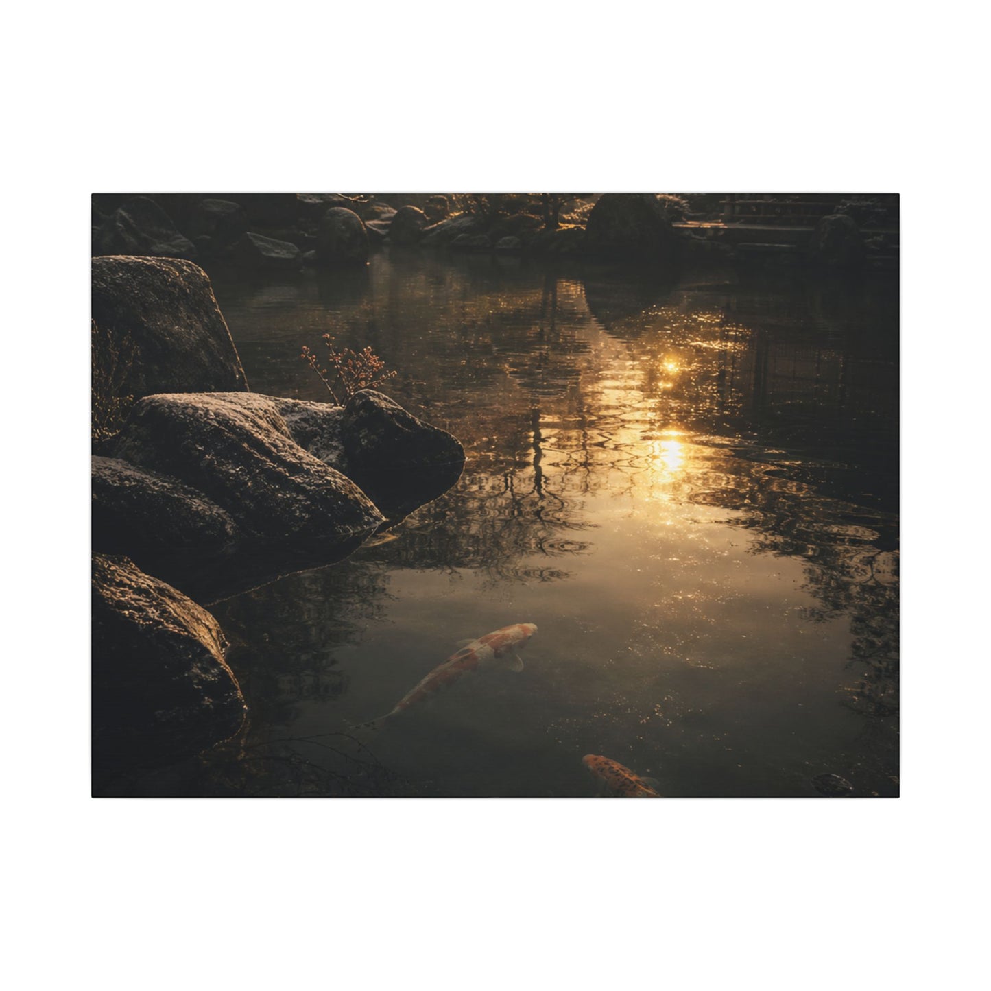 Winter Koi Pond Shadow Zen Canvas Art | Bold Decor