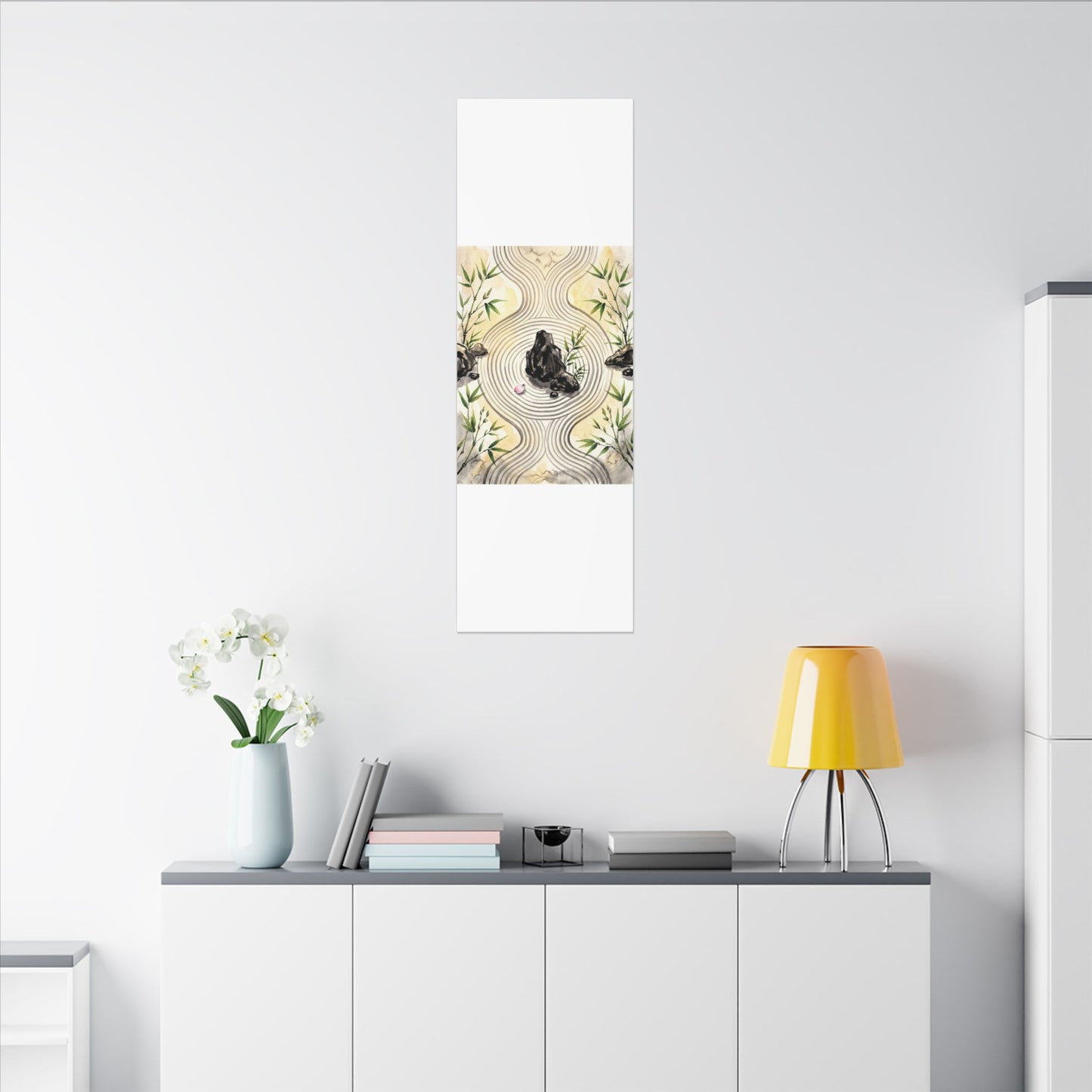 Zen Rock Garden in Golden Hour | Sumi E Canvas Art