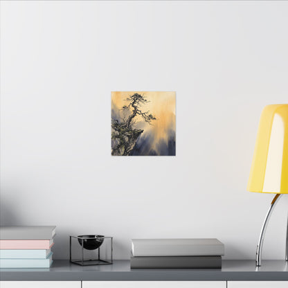 Zen Pine Tree in Golden Hour | Sumi E Canvas Art