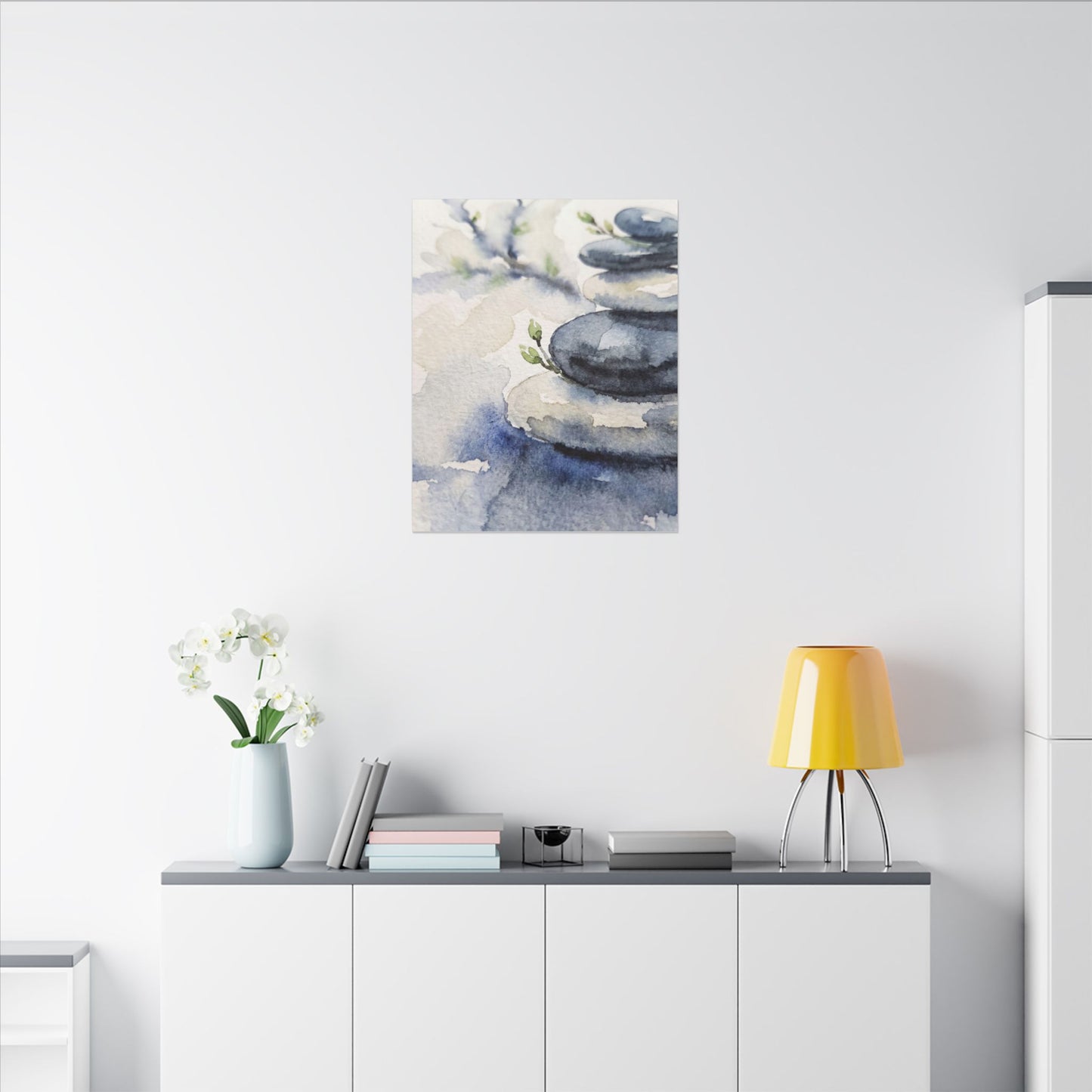River Stones Watercolor Canvas Art | Cozy Japandi Art