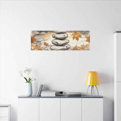 Earthy River Stones Canvas Art - Minimal Line Japandi
