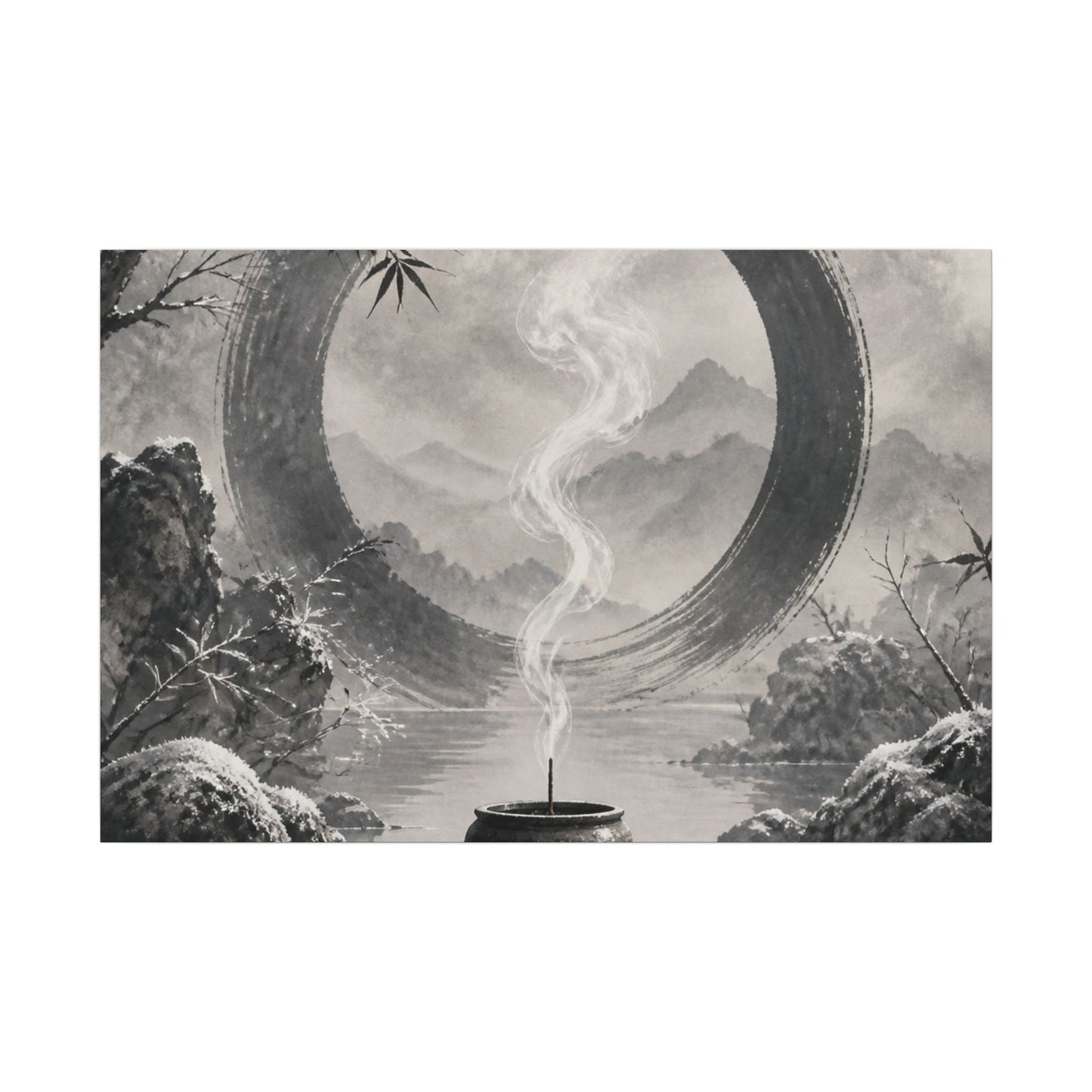Incense Smoke Canvas Art | Winter Zen Sumi E Art