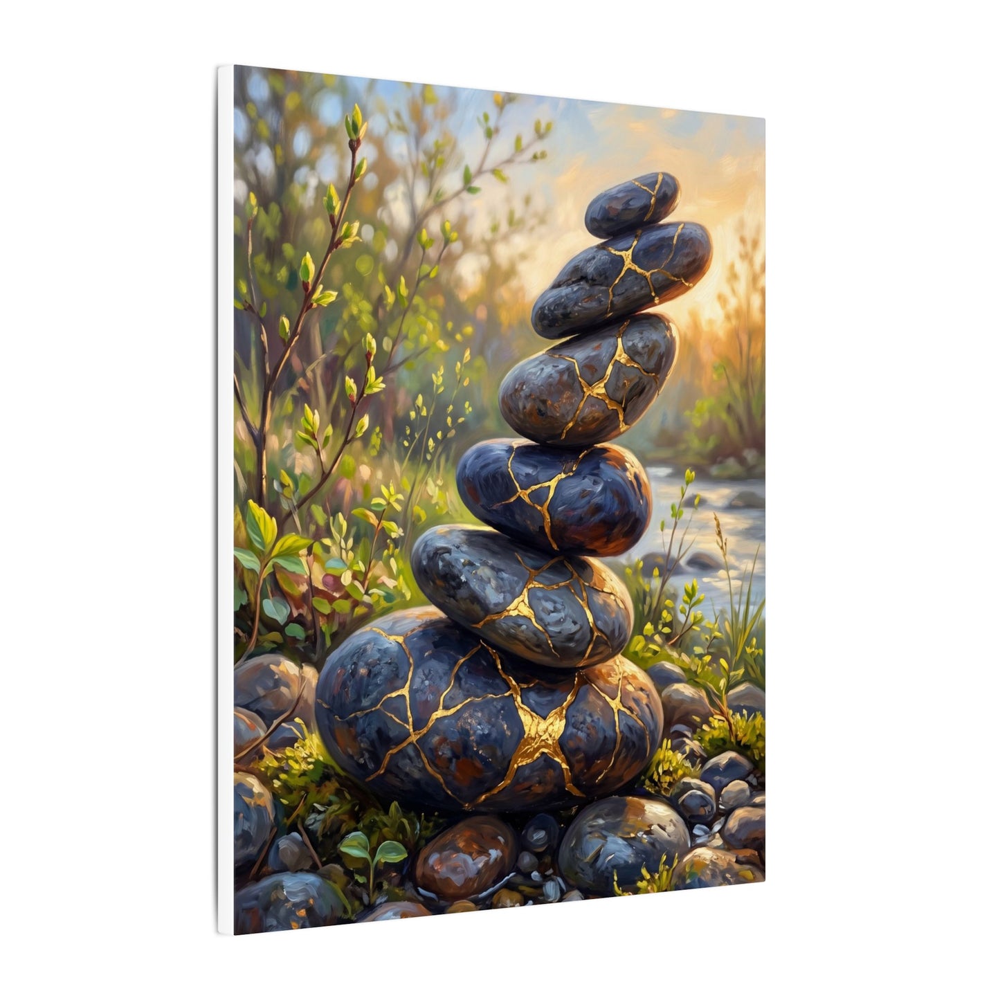 Spring River Stones Gold Repair Canvas Art | Healing Decor