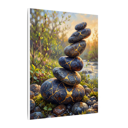 Spring River Stones Gold Repair Canvas Art | Healing Decor