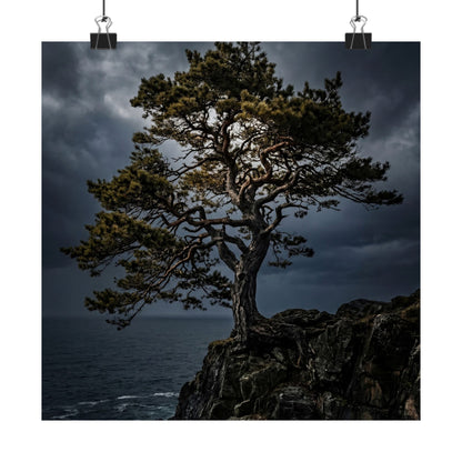 Pine Tree Moody Minimal Wall Art Print | Sophisticated Dark Japandi Art Art Print