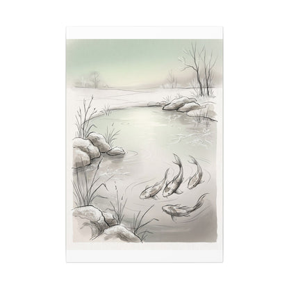 Koi Pond Minimal Line Canvas Art | Cozy Japandi Art