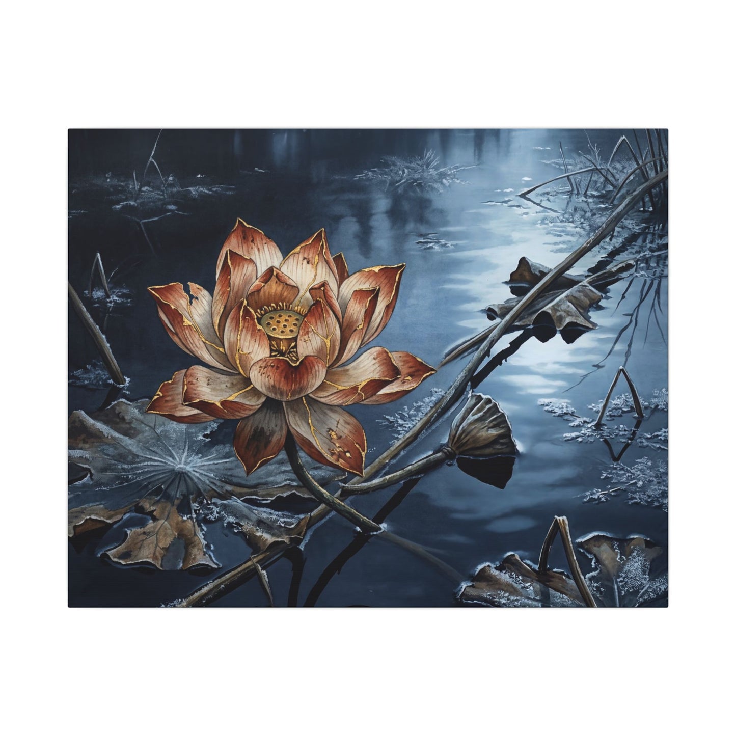 Winter Lotus Flower Broken Beauty Canvas Art | Healing Decor Art Print