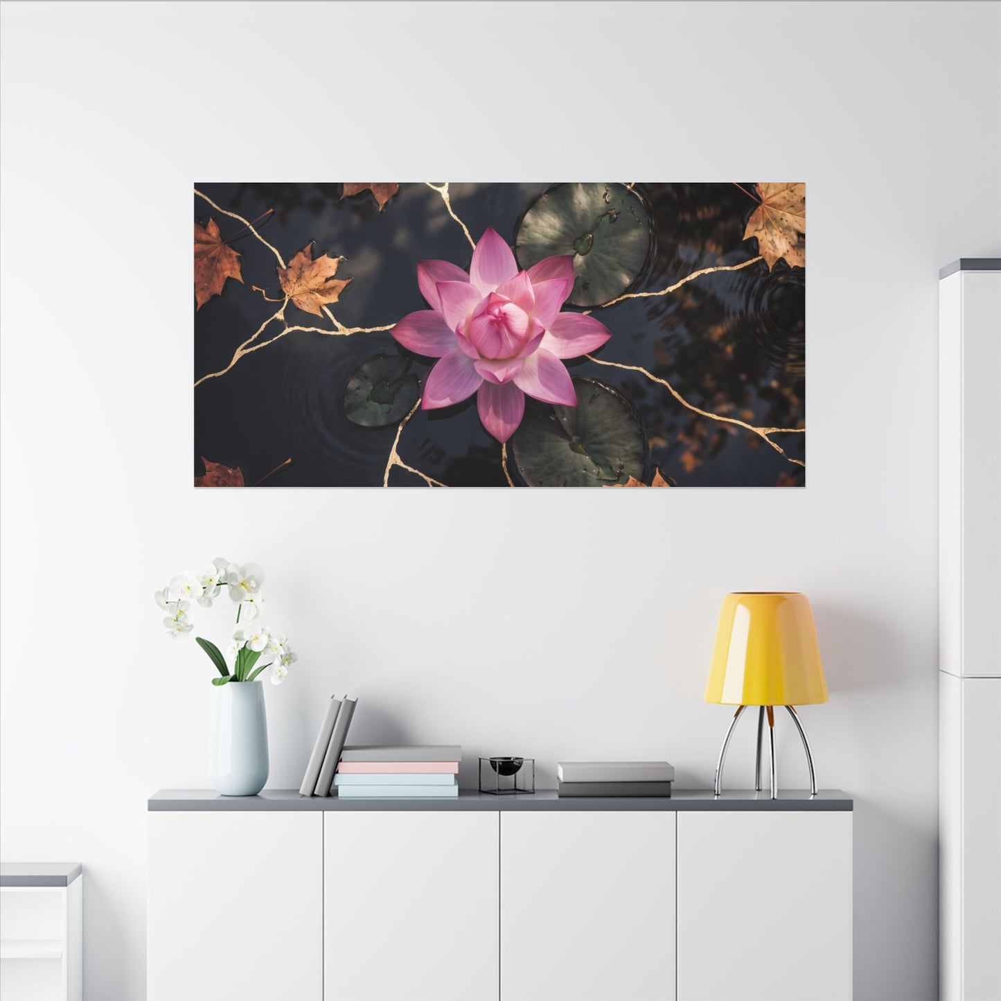 Ma Lotus Flower Canvas Art - Kintsugi Gold Vein