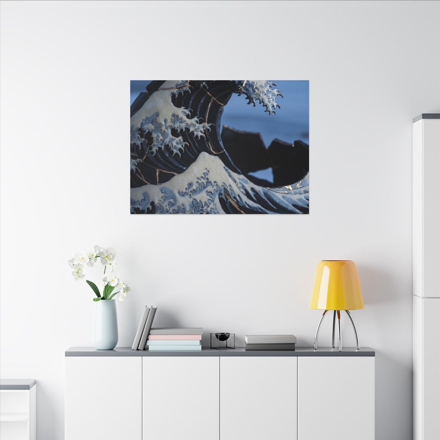 Ocean Wave Canvas Art | Winter Kintsugi Gold Repair Art