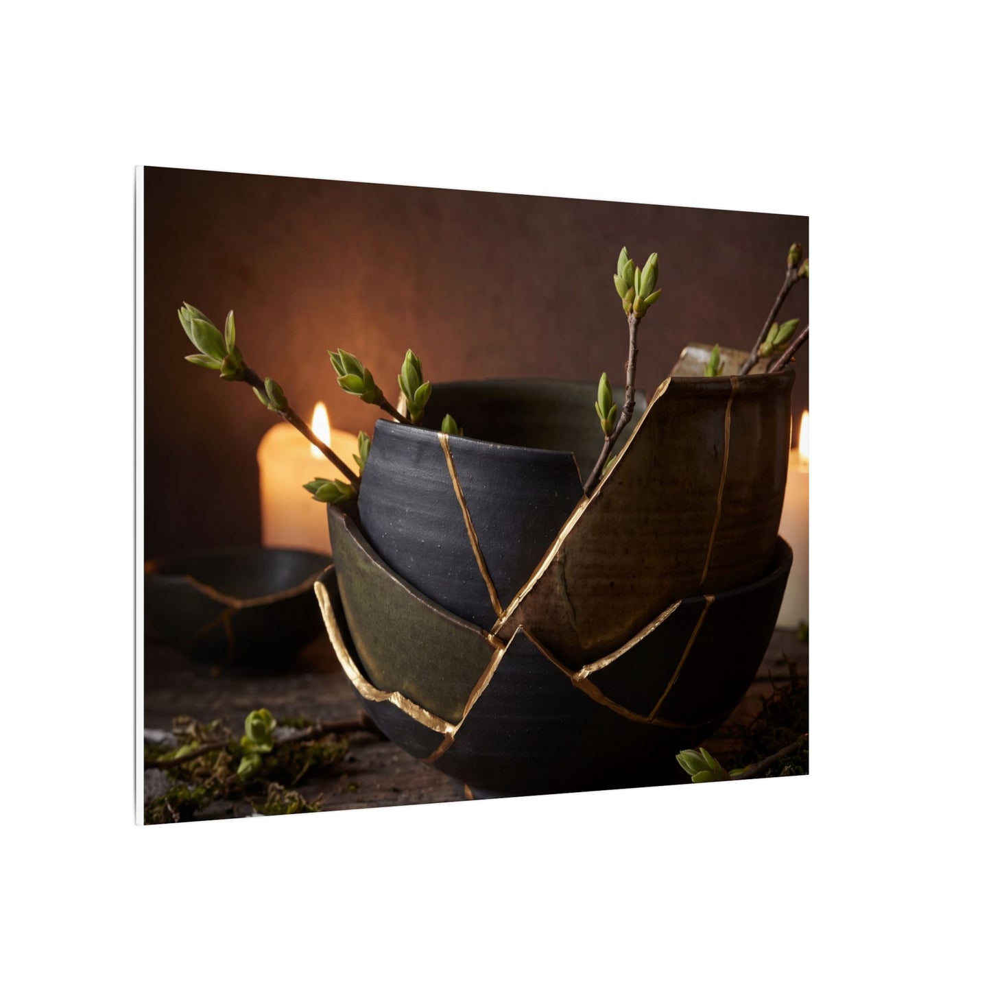 Broken Pottery Spring Canvas Art | Dark Japandi Luxurious Design