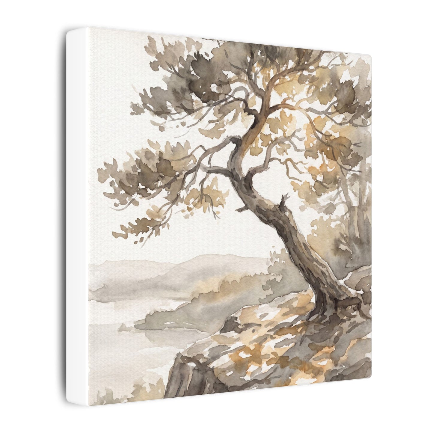 Pine Tree Watercolor Canvas Art | Elegant Japandi Art
