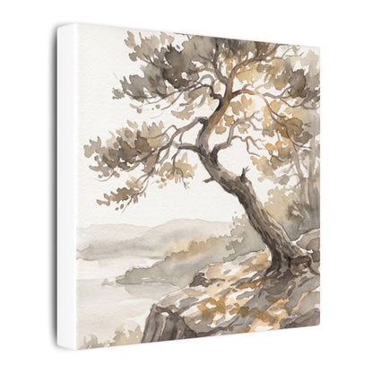 Pine Tree Watercolor Canvas Art | Elegant Japandi Art