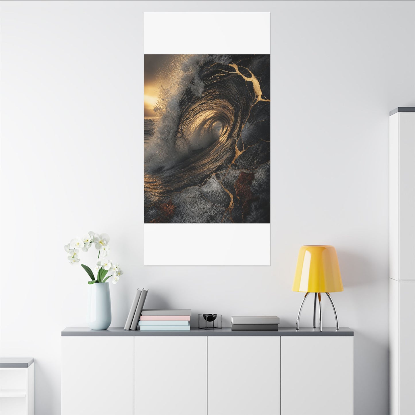 Kanso Ocean Wave Canvas Art - Kintsugi Gold Vein