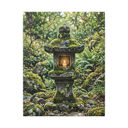 Neutral Stone Lantern Canvas Art - Japanese Pattern Japandi
